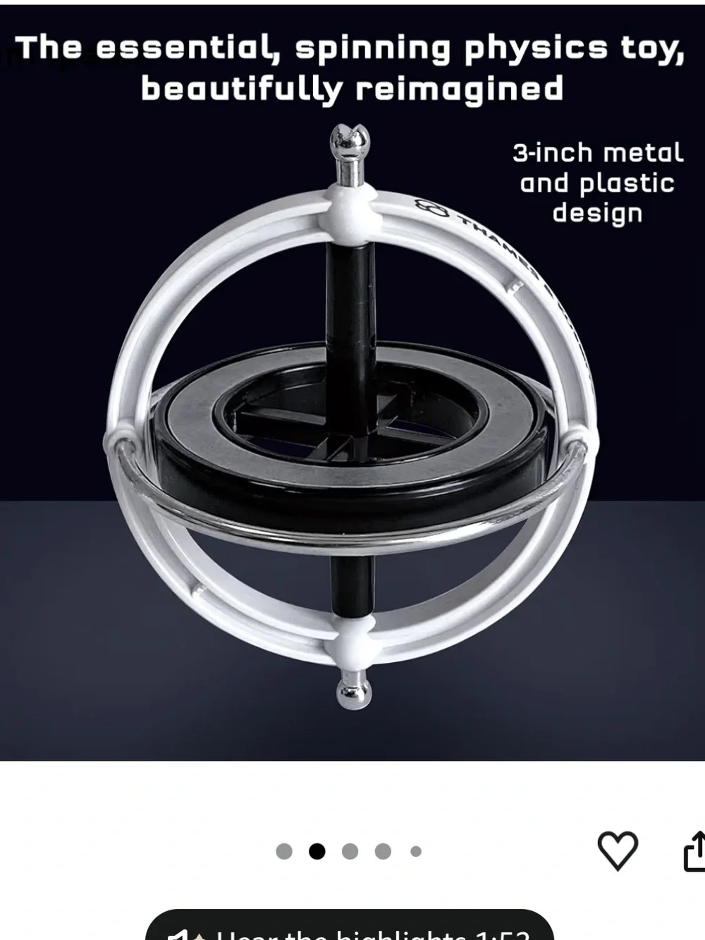 Thames & Kosmos Kids Gyroscope Toy – Clear & Black STEM Spinner